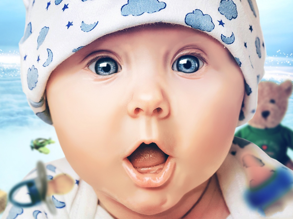 Cute Baby Photography, Blue Wide Open Eyes and Surprised Facial Expression--1152X864 free wallpaper download