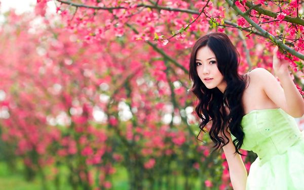 A Full Eye of Red Flowers, Yet the Girl in Green Dress is Still More Attractive, She is a Natural Beauty - HD Attractive Girls Wallpaper