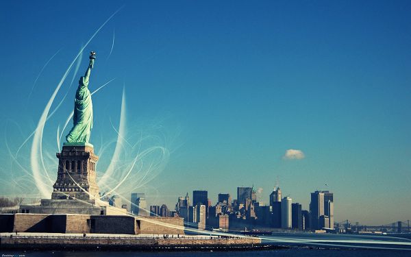 A Landmark Building of NY, the Statue of Liberty, is Gathering Power, She is the Guarding Angel of the City - HD Natural Scenery Wallpaper