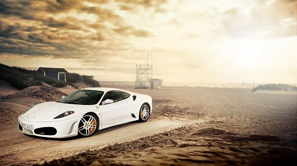 A Luxurious Sports Car beside Muddy Field, the Sky is Dark and Cloudy, Got to Drive Quickly Away - HD Computer Wallpaper