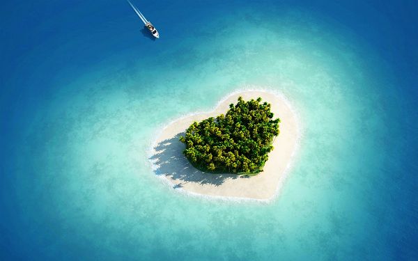A Man-Made Beach, Trees and Lights All in Heart Shape, Must be Great to Look at - HD Natural Scenery Wallpaper