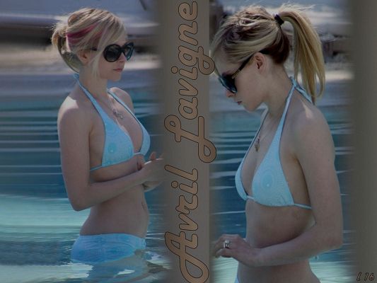 Beautiful Actresses Image, Avril Lavigne in Blue Bikini, She is Like a Pure Girl