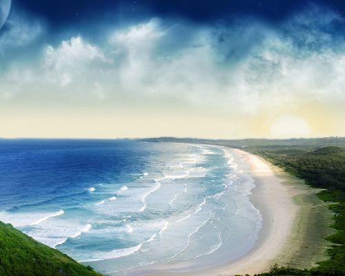 Beautiful Landscape of Nature, Panoramic View of the Beach, the Blue Sky Above