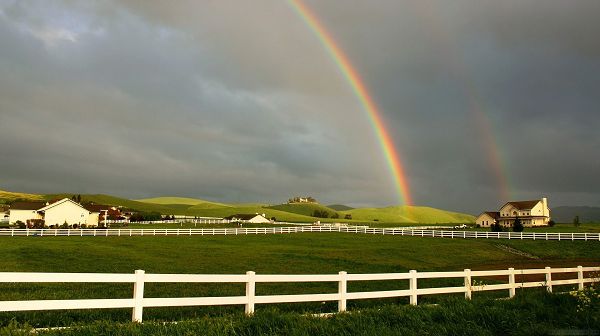 Beautiful Scenes of Nature - Green Scene, a Rainbow Shows Up, White Houses, Great to Live in