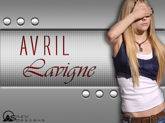 Beautiful Singers Wallpaper, Avril Lavigne Has Her Face Covered, Casual Clothes, She is Nice-Looking