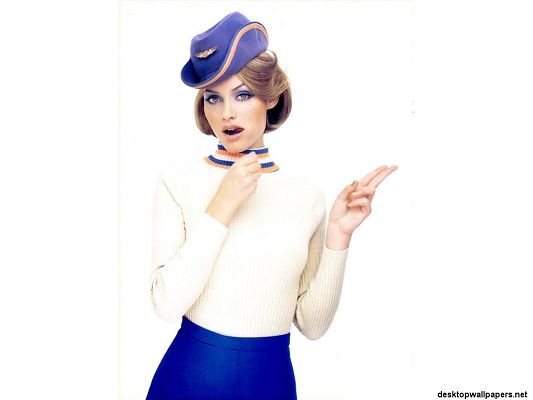 Beautiful TV/Movie Photos, Amber Valetta in Airline Stewardess Suit, Appealing Pose
