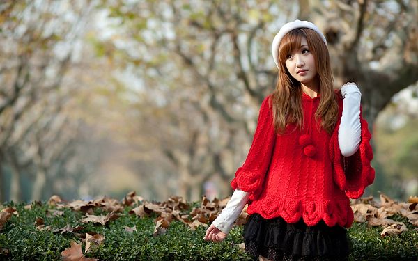 Beautiful and Pure Girl in Red Sweater and Black Skirt, Must be in Casual Mood, Looking Good Around the Scene - HD Attractive Women Wallpaper