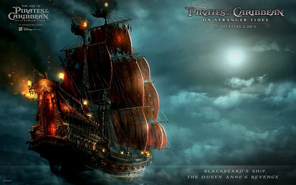 Blackbeard's Ship Post in Pirates Of The Caribbean 4 in 1920x1200 Pixel, the Majestic Ship on Fire - TV & Movies Post