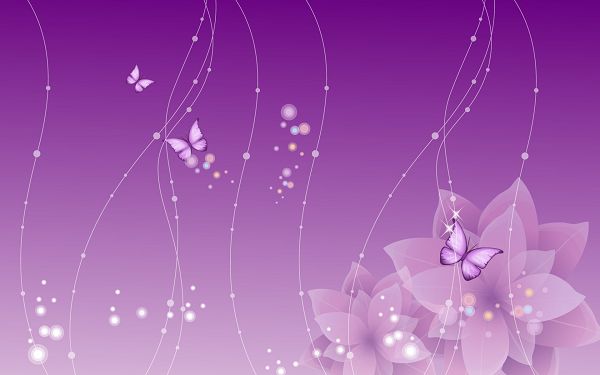 Butterflies and Flowers on Light Purple Background, Colorful and Glowing Bubbles All Around, Shall Fit Various Devices - Widescreen Flowery Background