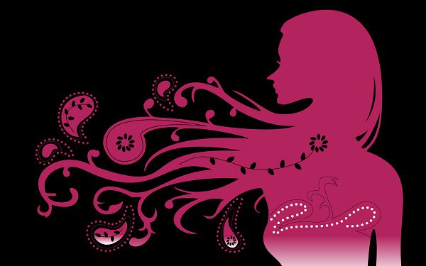 Creative Wallpaper - Gorgeous Girl Vector Post in Pixel of 1920x1200, Pink and Thin Silhouette on Black Background
