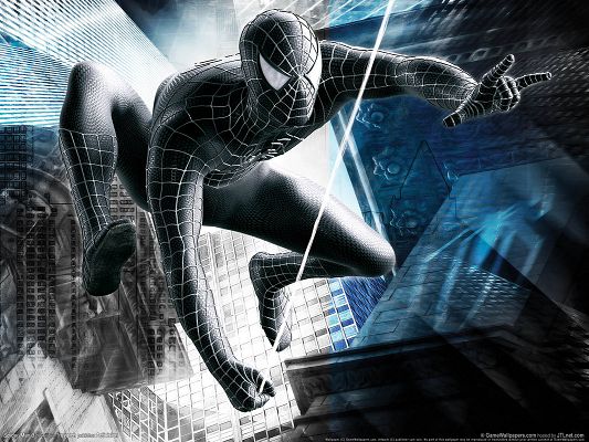 Dark Spider Man Post in 1600x1200 Pixel, Man is on a Certain Building, Black and White in Style, He Will be a Fit - TV & Movies Post