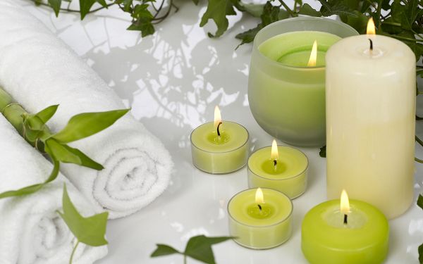 Enjoyable Hot SPA, White and Green Candles, is Overall Clean and Simple - HD SPA Widescreen Wallpaper