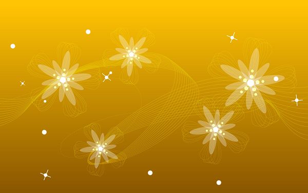 Flowers with Silk Ribbon, a Special Design, White Spots Are Stars-Like, Background is Orange - Cartoon Flowers Wallpaper
