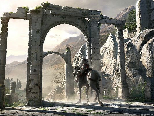 Free Pics of Games, Assassin's Creed, a Man Alone on the Horse, Arches Stone, Shall Strike a Deep Impression