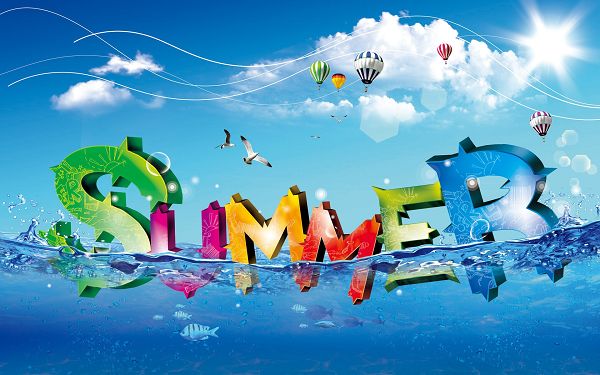 Free Scenery Wallpaper - Colorful Summer Letters Throwing Themselves into the Sea!