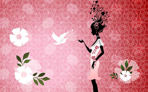 Free Scenery Wallpaper - Includes a Beautiful Girl and Her Dove, Can Comfort One's Mind!
