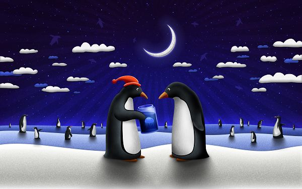 Free Scenery Wallpaper - Penguins Sending Gift and Making Wishes for Christmas, What About You?