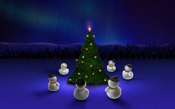 Free Scenery Wallpaper - Six Snowmen Waiting for Christmas, Waiting Can be Happy!