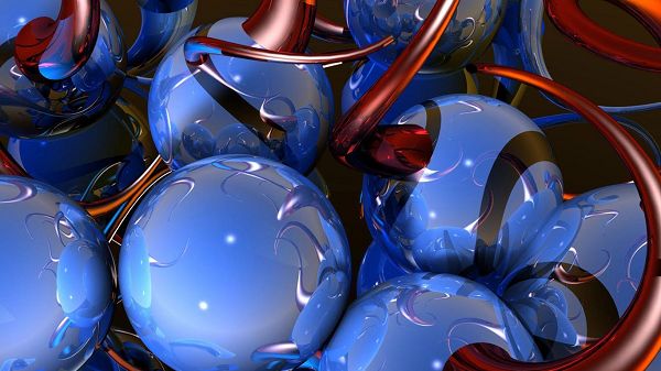 Full of Blue Balls with Red Angle, All Crystal Clear and Reflective, 1366x768 Pixel, Large Enough to be a Great Fit - HD Creative Wallpaper