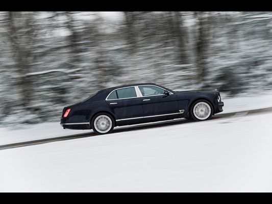 Graceful Cars Image of Bentley Mulsanne, on a Snowy Slope, Trees Sweeping Past