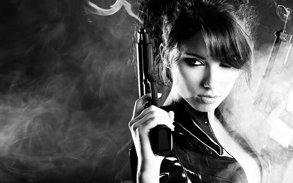 Gun Smoke Pouring Everywhere, Combined with Cold Facial Expression, She is Such a Hot Girl - Sexy Beauty Wallpaper 