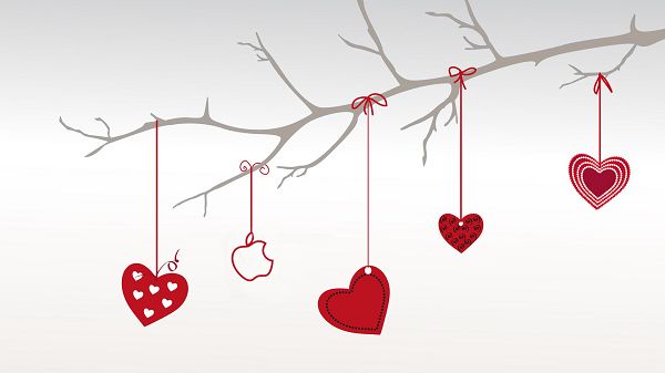 Hangings in Heart Shape and Red Color, Style is Simple and Clean, Can Fit Any Computer - HD Creative Wallpaper