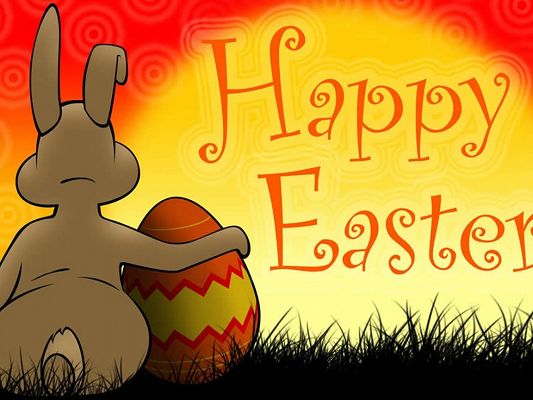 Holiday Pictures, Happy Easter Day, the Rabbit Holds the Easter Egg, Golden Background