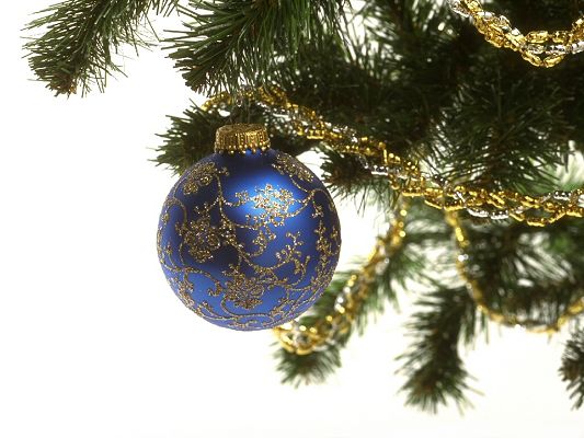 Holiday Post of Christmas, a Blue Globe on Christmas Tree, Golden Lines, Great in Look