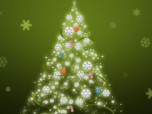 Holiday Wallpaper, a Simple Christmas Tree, Snowflake as Background, Incredible Look