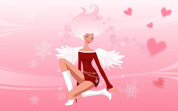 In White Long Wings and Red Suit, Christmas is Around the Corner, Background is Lovely Pink, Very Impressive - HD Holiday Wallpaper