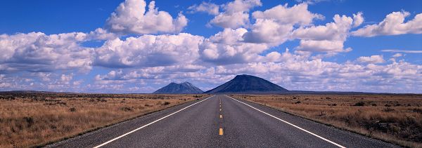 Natural Scenery Wallpaper - A Wide and Straight Road, the Blue Sky Decorated with White Clouds, Amazing Driving Experience
