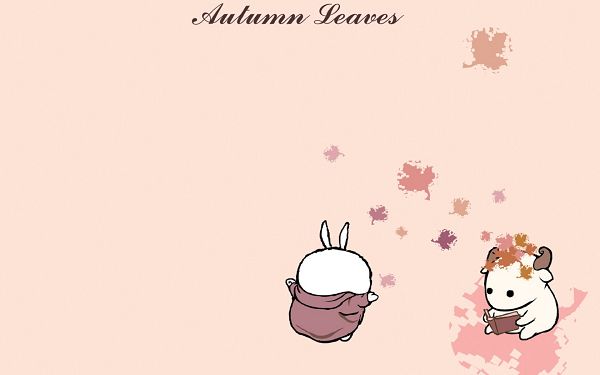 Naughty MashiMaro Throwing Autumn Fallen Leaves to His Friend, the Other is Indifferent to This - HD MashiMaro Wallpaper