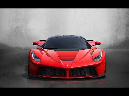 Post of Super Car, Red Ferrari Seen from Studio Front, Decent and Impressive