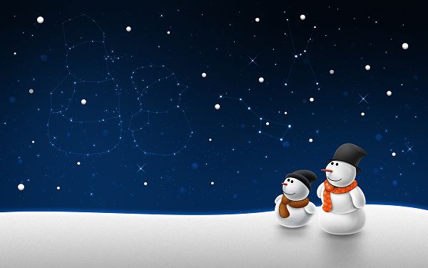 Snow Man Child Post in Pixel of 2560x1600, Two Snowmen Looking at the Snowing Sky, Their Figure Are Reflected, Isn't This Amazing? - HD Natural Scenery Wallpaper