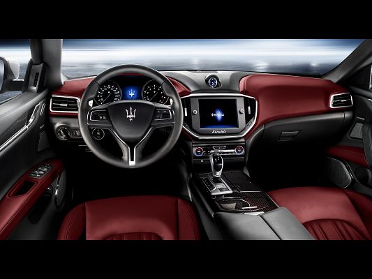 Super Car Images of Maserati Ghibli, Static Dashboard in Gray and Red, Decent and Great in Look