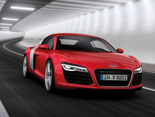Super Cars Image of Audi R8, Red Car Turning a Corner, Never Compromise on Speed