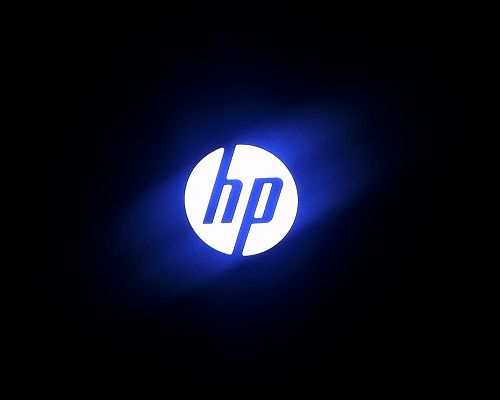 Top Brandy Post, HP Logo Generating Blue Light, Black Background 