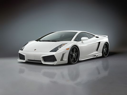 Top Car Poster, Lamborghini Gallardo in Its Side Angle, Gray Background, Great Look