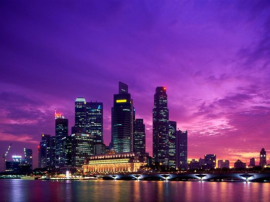 Twilight Singapore Post in Pixel of 1600x1200, Colorful Lights Are Generated, Have Fun in the Sleepless City - HD Natural Scenery Wallpaper