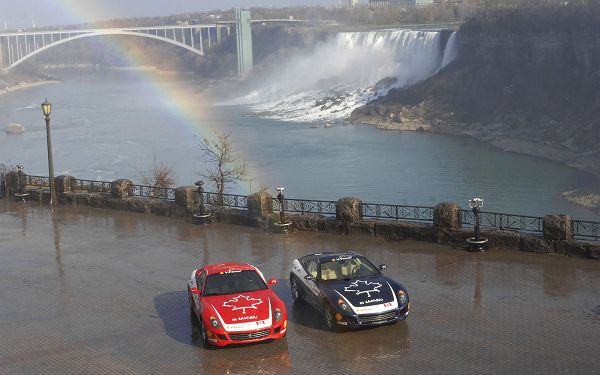 Two Ferrari Cars Stopping on a Flat, Rain is Gone, Rainbow Has Shown up, Just Enjoy the Beautiful Car and Amazing Scene - HD Cars Wallpaper