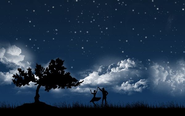 Wallpaper Of A Pair Of Lovers Dancing In Moonlight