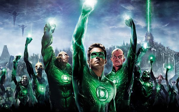 click to free download the wallpaper--2011 Green Lantern 3D Post in 2560x1600 Pixel, the Guys Are Looking up at the Sky, Must Have Been Assigned Some Big Task - TV & Movies Post