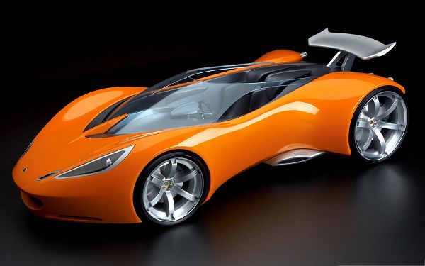click to free download the wallpaper--3D Super Cars, Orange Car on Black Background, Incredible Look 