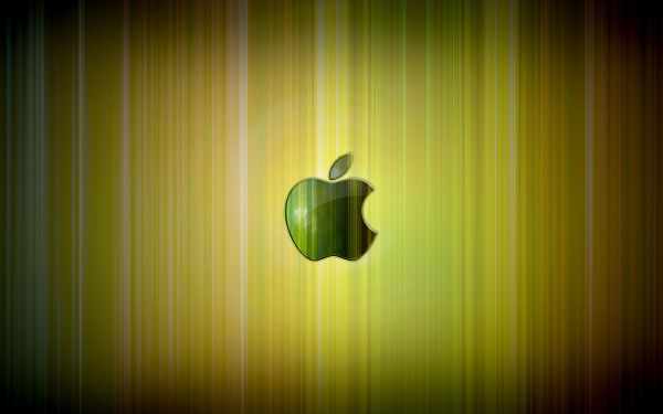 click to free download the wallpaper--A Green Apple Logo in the Central Part, Background is Bright and Shinning, Combining a Great Scene - HD Apple Wallpaper