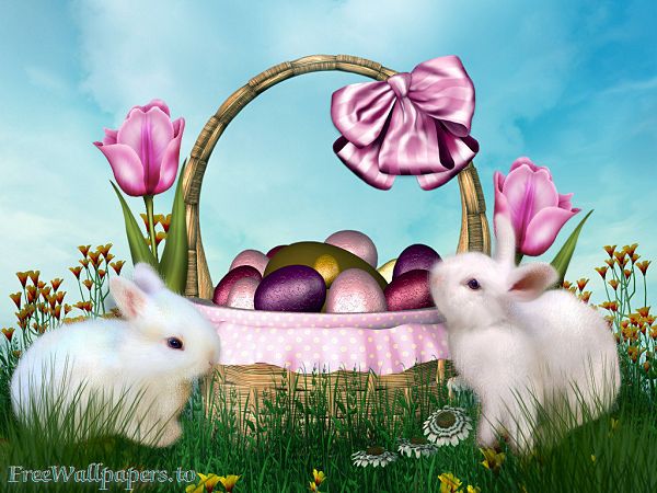 A wallppaer of easter egg and rabbits in Roman ,click to download