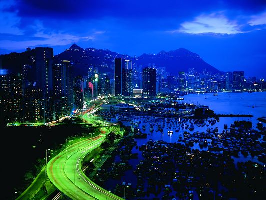 click to free download the wallpaper--Amazing Landscape of the World, Hong Kong by Beachside, Dusk Scene