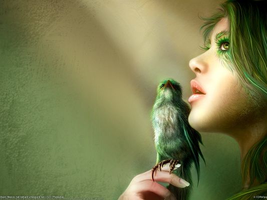 Amazing TV Show Pics, Fantasy Girl and Bird, Green and Mysterious Atmosphere