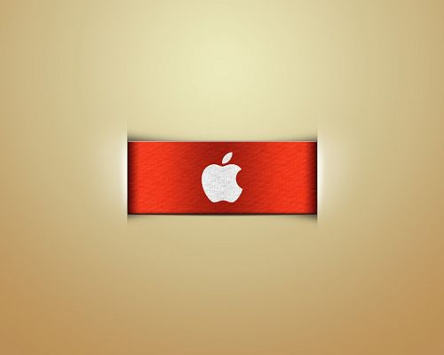 click to free download the wallpaper--Apple Logo Images, Apple Logo on Red Ribbon, Light Yellow Background, is Quite Impressive