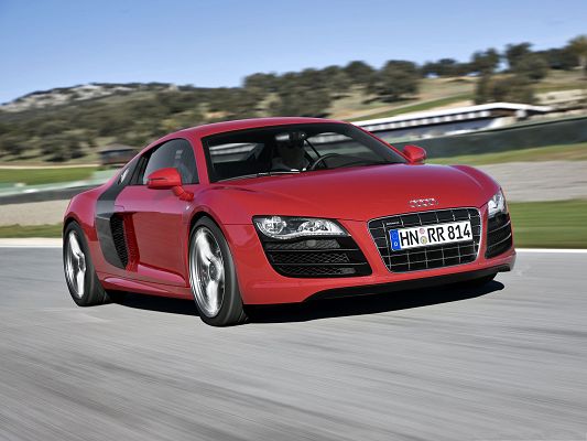 click to free download the wallpaper--Audi R8 Car as Background, Red Super Car in Incredible Speed, Nice Look