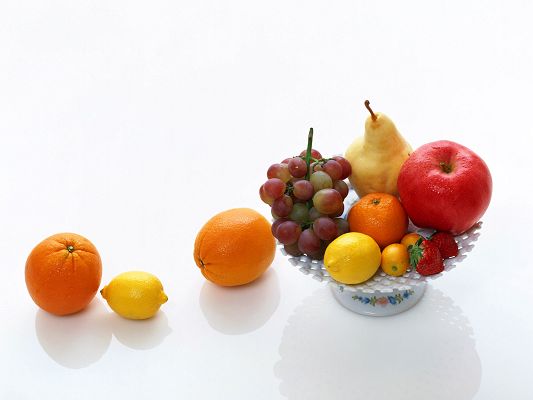 click to free download the wallpaper--Beautiful Fruits Image, Various Fresh Fruits in a White Plate, Can't Hold Them All
